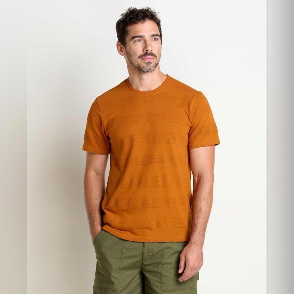 NWT Toad&Co Organic Cotton Blend Textured Stripe‎ Dobby Crew Neck Tee Shirt XL